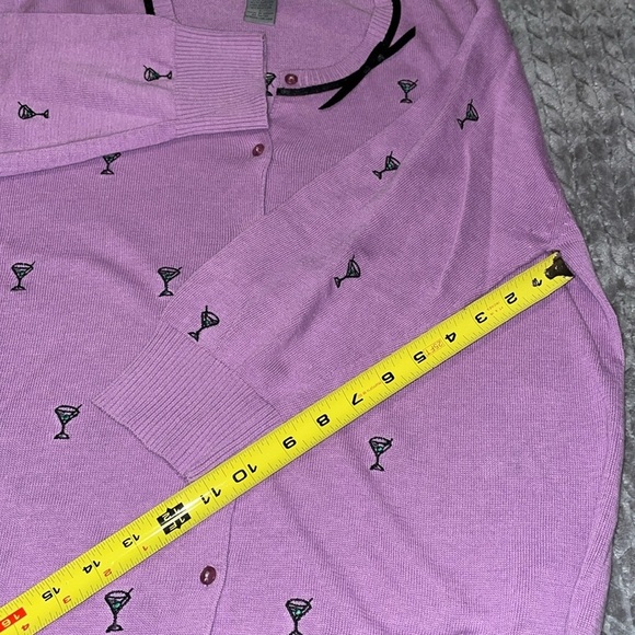 SML Design 3/4 Sleeve Button Down Sweater with Martini Glass Embroidered Design. - Picture 6 of 10